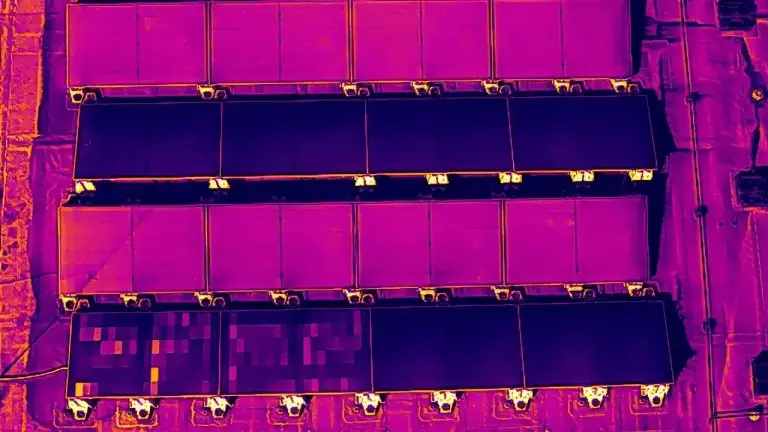 Thermografie-Aufnahme einer PV-Anlage per Drohne