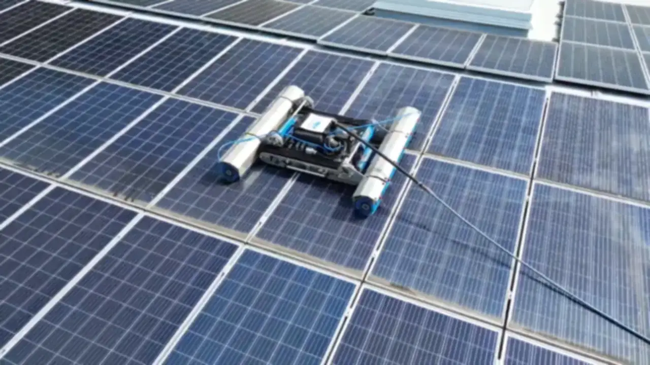 Reinigungsroboter von VONPRO auf einer Photovoltaikanlage